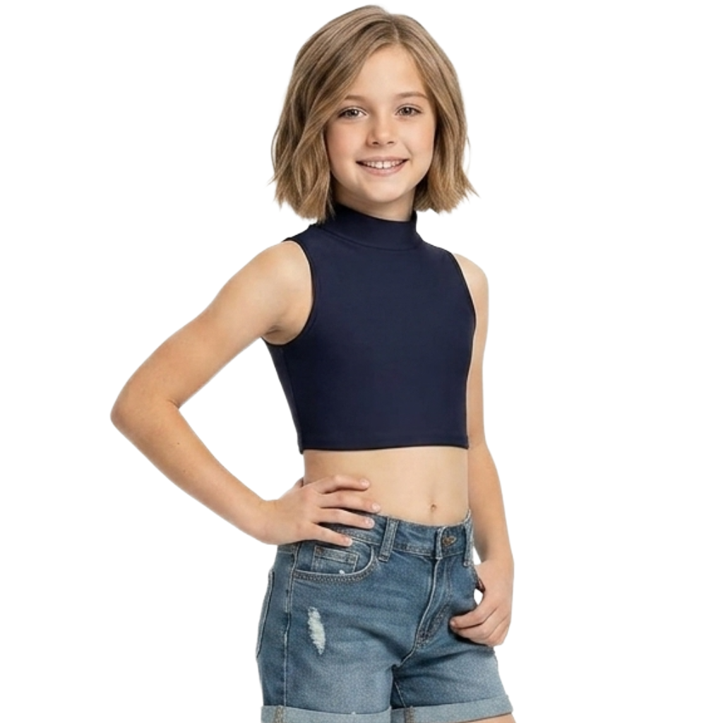 LUXE DIVA Girls Mock Neck Crop Top for Dance & Sports