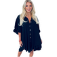 LUXE DIVA Women's Ladies Gold Button Pleated Frill Summer Shirt Swing Smock Mini Dress Top