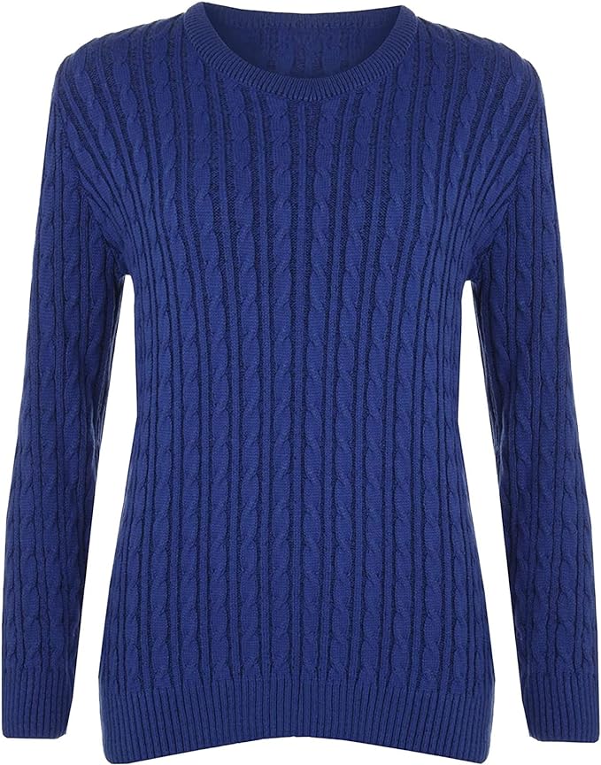 Ladies Long Sleeve Round Neck Knitted Cable Women’s Jumper Knitted Sweater Pull Over Jumper Top Knit Warm Winter Chunky Everyday Casual Pullover Plain Tops Sizes 8-26
