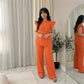 LUXE DIVA Women's Super Soft Popcorn Frill Sleeve Top & Trousers 2 Piece Lounge Set