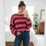 Load image into Gallery viewer, Chunky Knit Striped Women's Jumpers, Long Sleeve Crew Neck Oversized Ladies Jumper, Warm Knitted Sweater Tops, Winter Pullover Jumpers UK