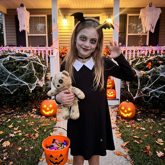 LUXE DIVA Girls Gothic Peter Pan Collar Halloween Dress
