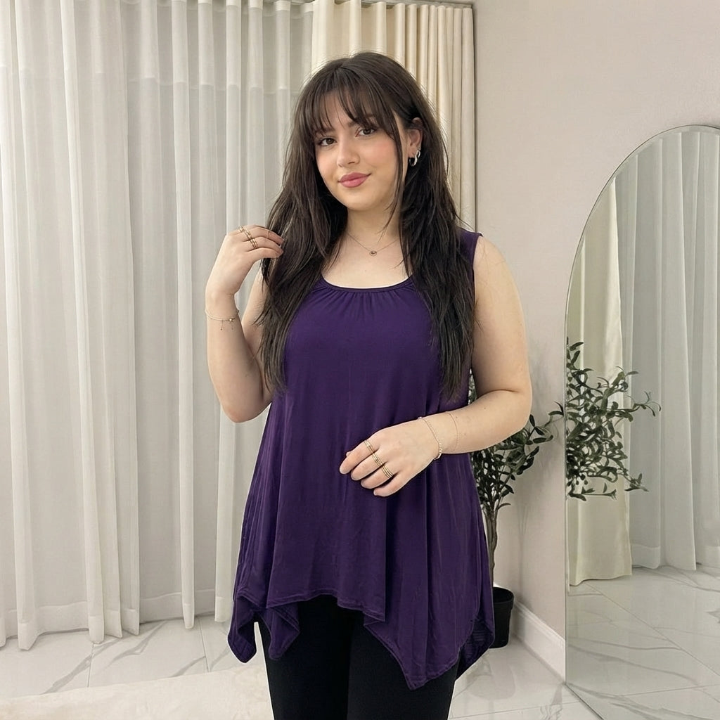 LUXE DIVA Women's Hanky Hem Sleeveless Tunic Vest Top Casual