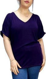 Load image into Gallery viewer, Women&#39;s New Plus Size Womens Short Turn Up Sleeve Baggy Plain Top Ladies V-Neck T-Shirt 16-26
