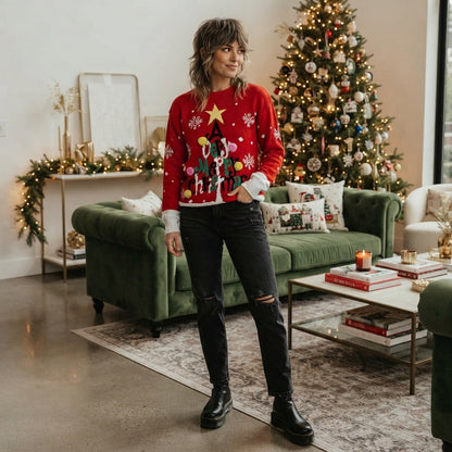 LUXE DIVA Women's Knitted Rudolph on wall Xmas Snowflake Ladies kids Reindeer Pom Jumpers