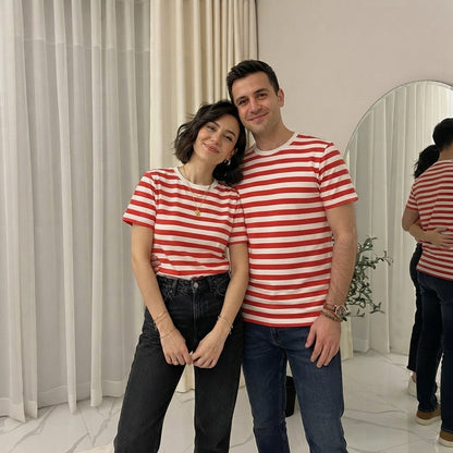 LUXE DIVA Unisex Striped T-Shirt Men's Women's Crew Neck Short Sleeve Casual Summer Top S-XXL