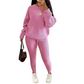 Women's Solid Drop Shoulder Sweater Set, 2024 New Drop Shoulder Rib-Knit Sweater & Pants Set