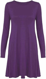 Load image into Gallery viewer, Womens Plain Long Sleeve Stretch A Line Skater Flared Swing Dress Top
