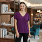 LUXE DIVA Women's Plus Size V-Neck Baggy Top with Turn-Up Short Sleeves