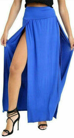 Load image into Gallery viewer, Womens Long Double Split High Waist Ladies Plain Jersey Stretch Two Side Slit Maxi Skirt
