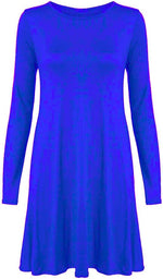 Load image into Gallery viewer, Womens Plain Long Sleeve Stretch A Line Skater Flared Swing Dress Top
