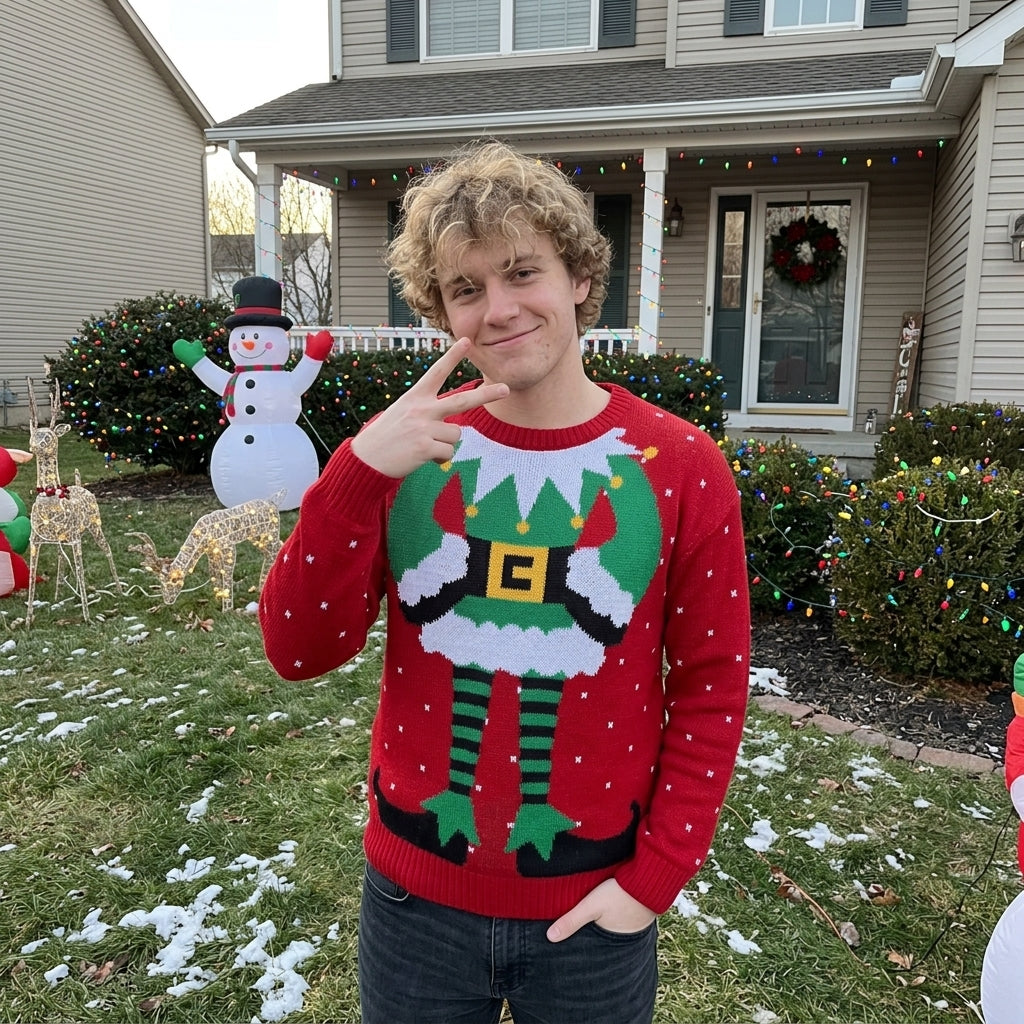 LUXE DIVA Men's Funny Elf Christmas Jumper – Knitted Xmas Sweater