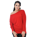 Load image into Gallery viewer, LUXE DIVA One Off-Shoulder Tops with Long Sleeves, Off Shoulder Batwing Jumper, Ladies Batwing Top in Black, Red, White Plus 21 Colors More UK
