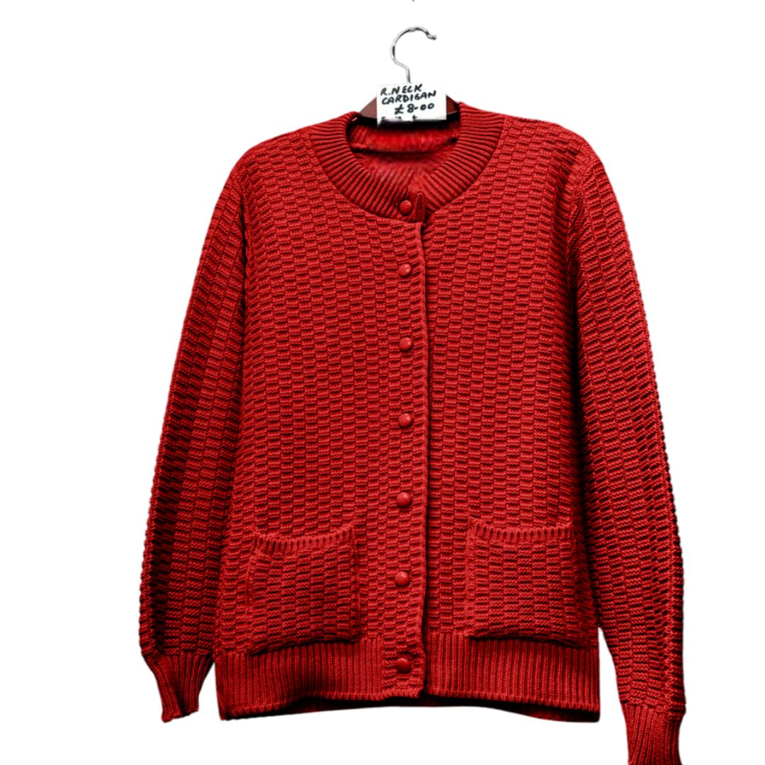 LUXE DIVA Womens Stitch Crew Neck Cardigan Ladies Knitted Pocket Front Button Up Long Sleeve Sweater UK 8-22