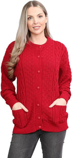 Load image into Gallery viewer, Womens Cable Knit Crew Neck Cardigan Ladies Knitted Pocket Front Button Up Aran Long Sleeve Sweater UK 8-22
