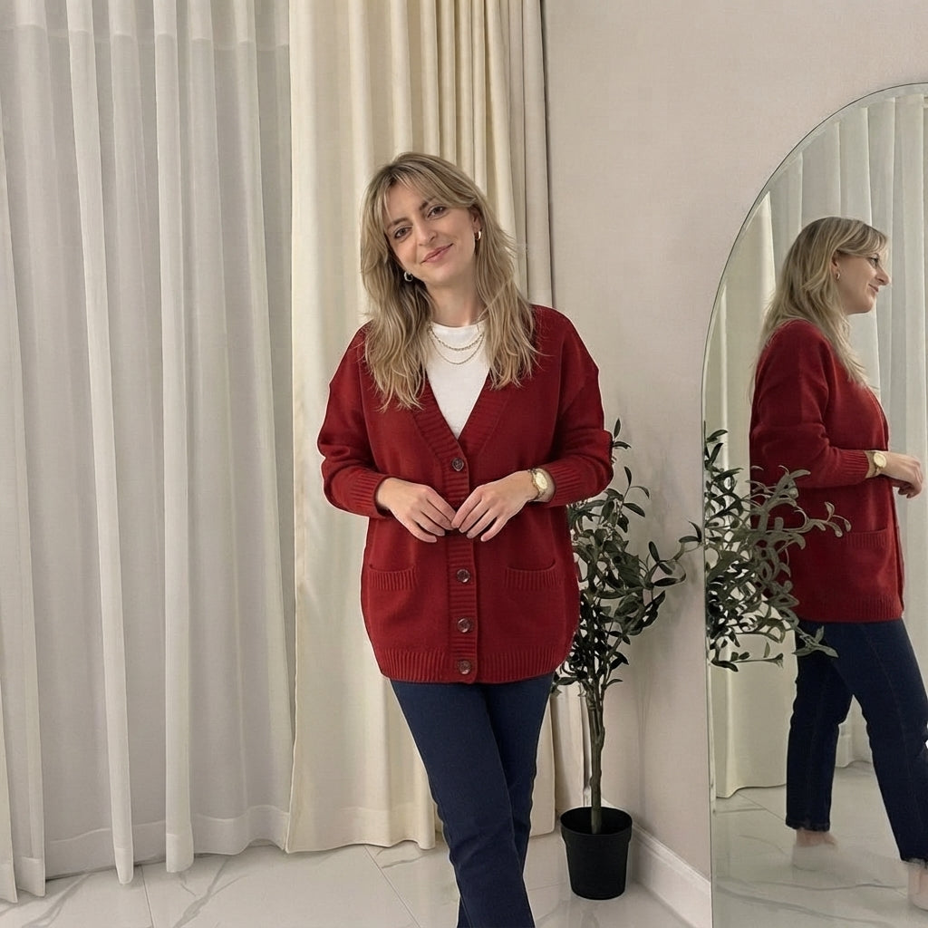 LUXE DIVA Women’s Longline V Neck Cardigan 5 Button Oversized Knit