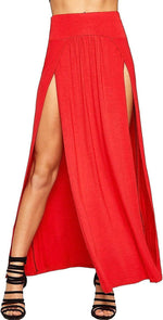 Load image into Gallery viewer, Womens Long Double Split High Waist Ladies Plain Jersey Stretch Two Side Slit Maxi Skirt
