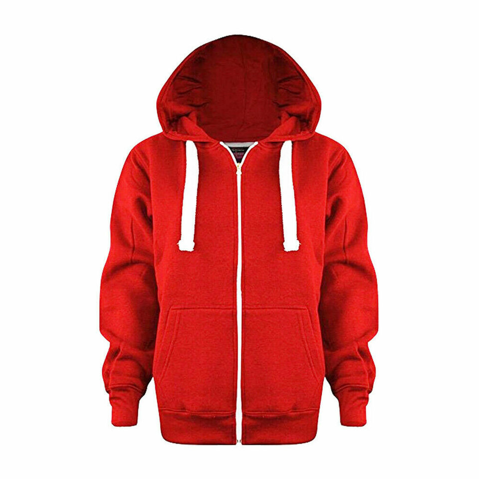 Girls Boys Children Fleece Plain Hoodie Top Kids Hooded Jacket Zip Up Warm Hoody 3-13 Years
