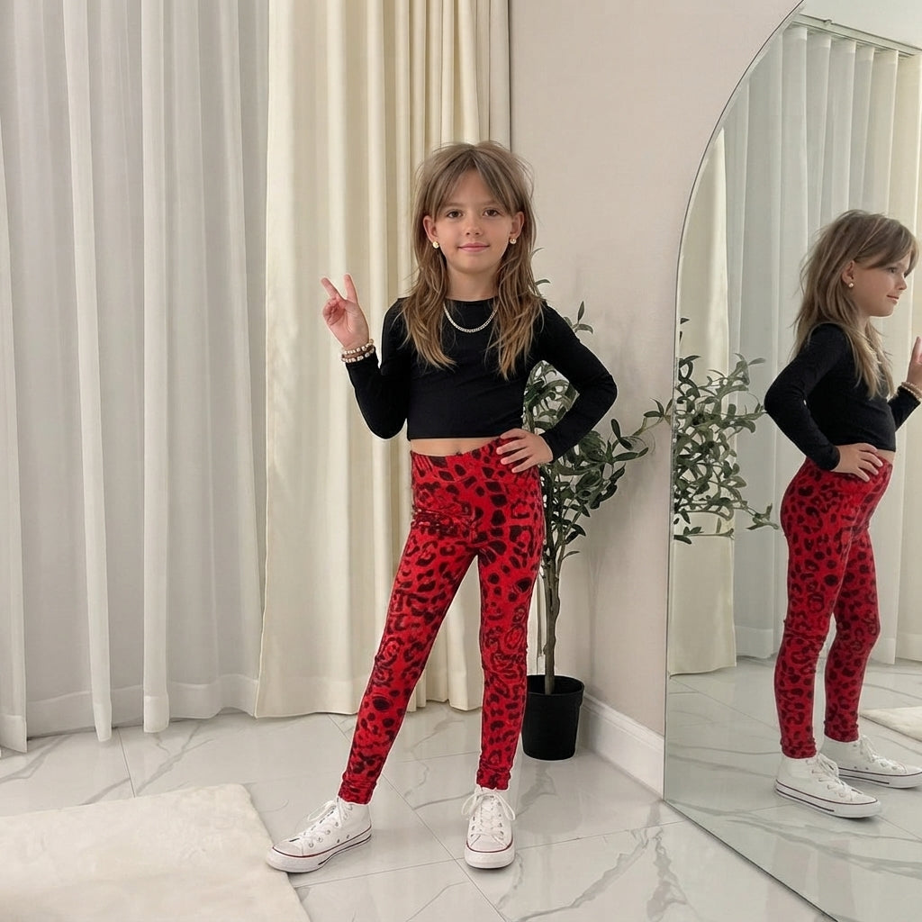 LUXE DIVA Girls Full Length Dance Leggings Stretchy High Waist Kids Activewear Trousers