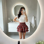 Load image into Gallery viewer, Ladies Frill RARA Mini Skirt, High Elasticated Waist Check Pleated Skirt, Elegant Women Tartan Short Skirts Size 8-14