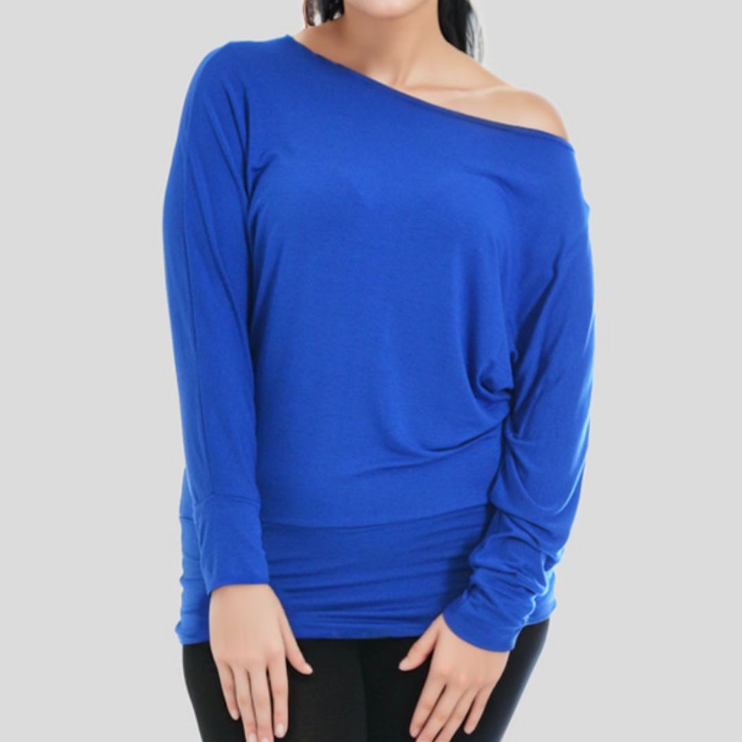 LUXE DIVA One Off-Shoulder Tops with Long Sleeves, Off Shoulder Batwing Jumper, Ladies Batwing Top in Black, Red, White Plus 21 Colors More UK