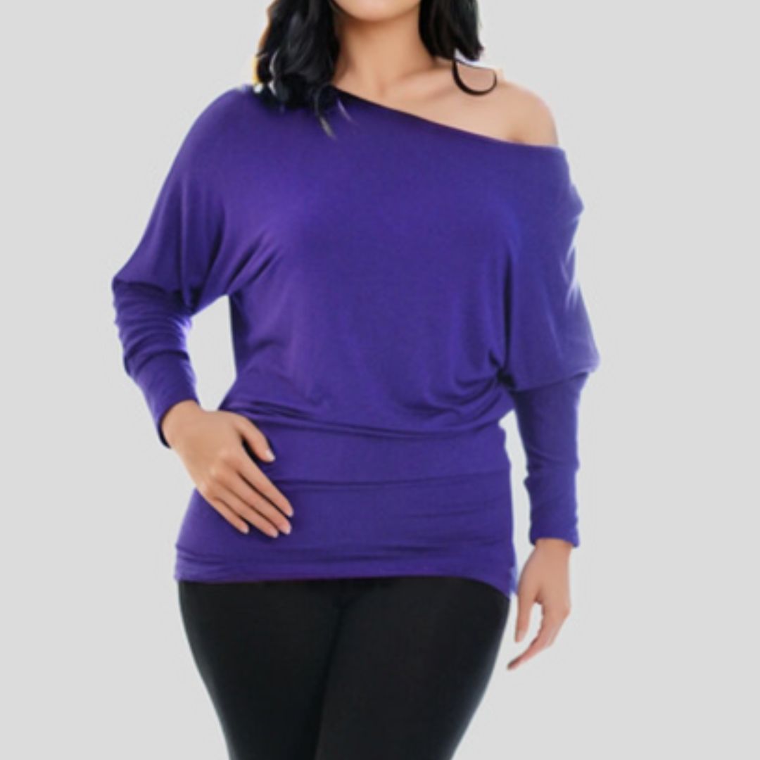 LUXE DIVA One Off-Shoulder Tops with Long Sleeves, Off Shoulder Batwing Jumper, Ladies Batwing Top in Black, Red, White Plus 21 Colors More UK