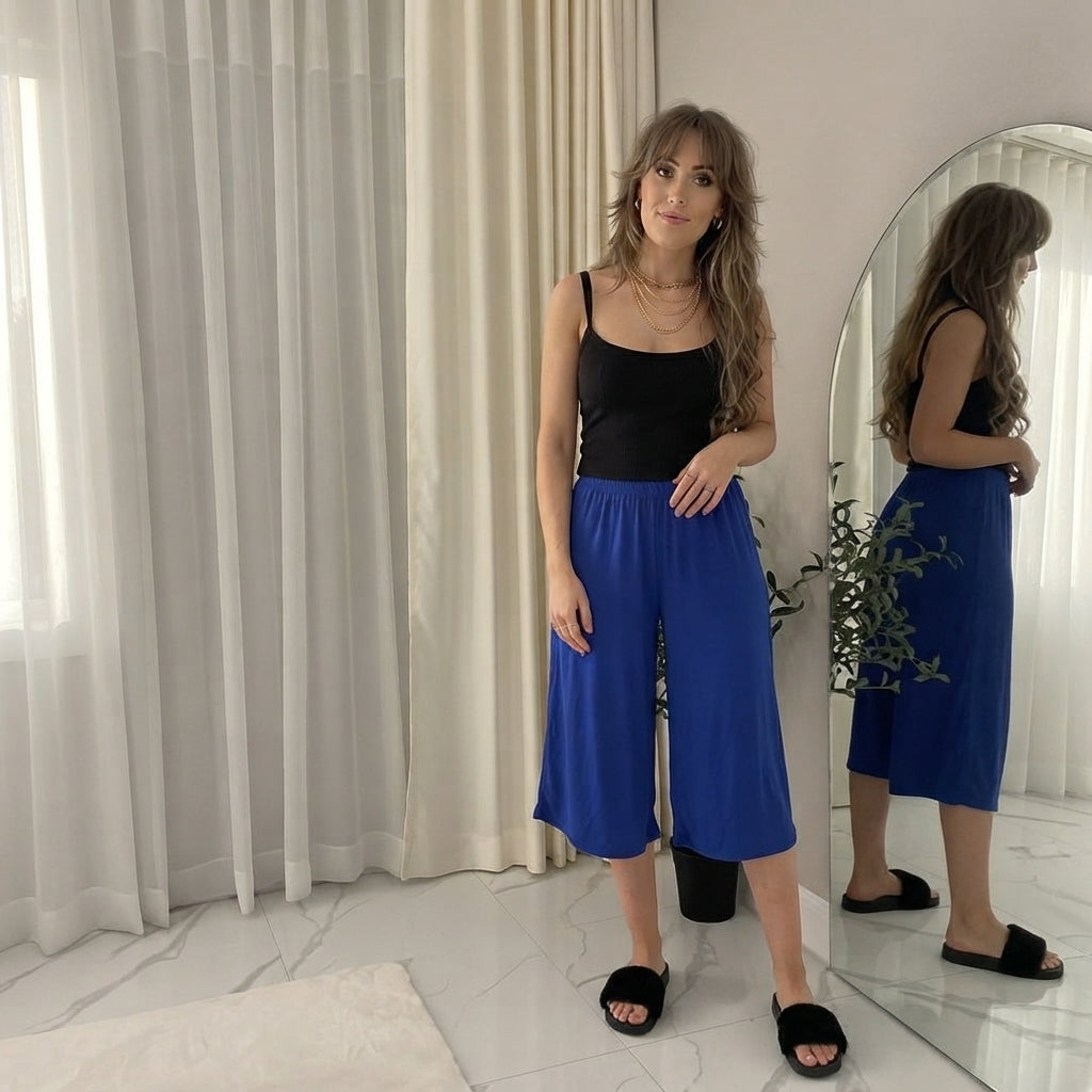 LUXE DIVA Women's 3/4 Palazzo Culottes Wide Leg Stretch
