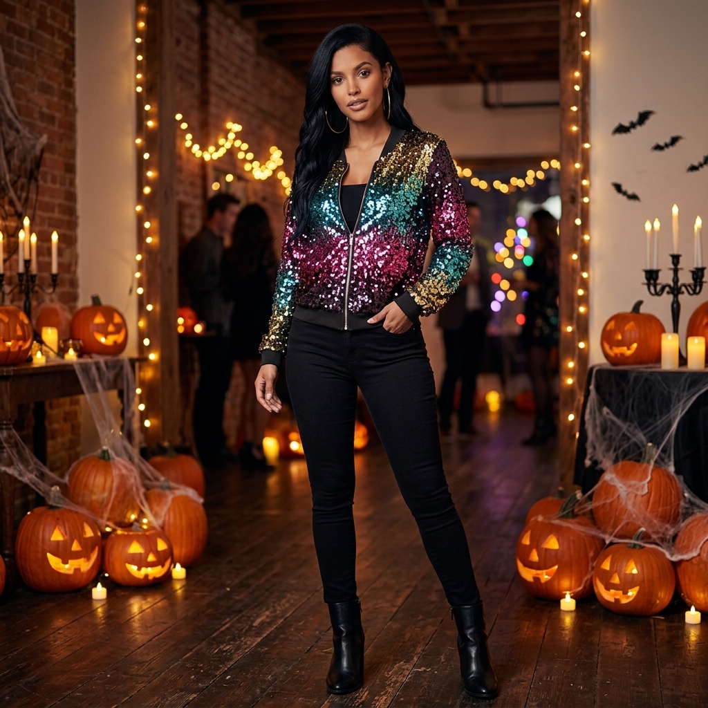LUXE DIVA Women’s Glitter Sequin Jacket, Shimmering Zip Front Stylish Partywear & Festival Evening Outfit