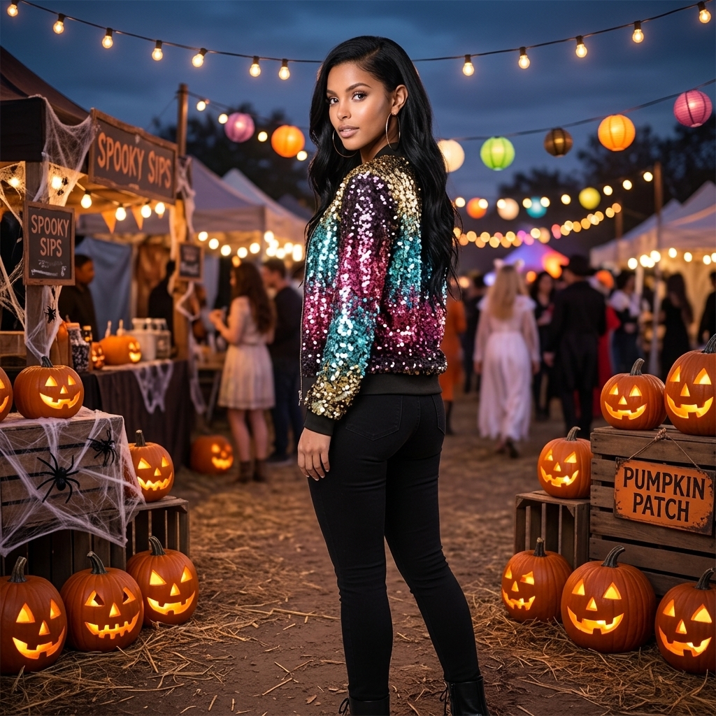 LUXE DIVA Women’s Glitter Sequin Jacket, Shimmering Zip Front Stylish Partywear & Festival Evening Outfit