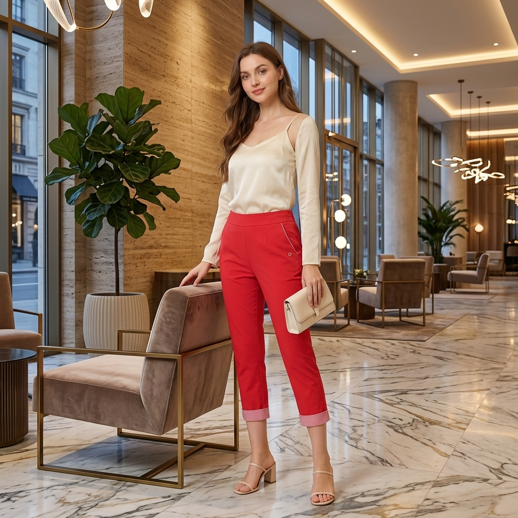 LUXE DIVA Ladies Cherry Berry 3/4 Cropped Stripe Pants, Stretch Capri Trousers with Elasticated Waist for Summer, 8-18