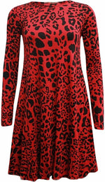 Load image into Gallery viewer, Womens Plain Long Sleeve Stretch A Line Skater Flared Swing Dress Top
