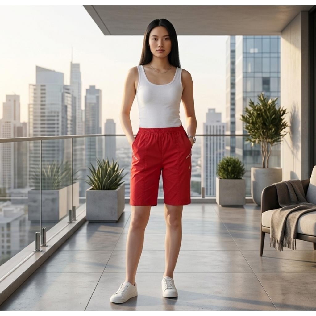 LUXE DIVA Women's Cherry Berry Stretch Shorts – Elasticated Pull-On Summer Casual Shorts