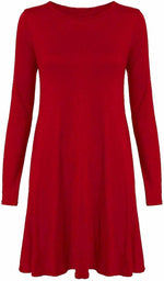 Load image into Gallery viewer, Womens Plain Long Sleeve Stretch A Line Skater Flared Swing Dress Top
