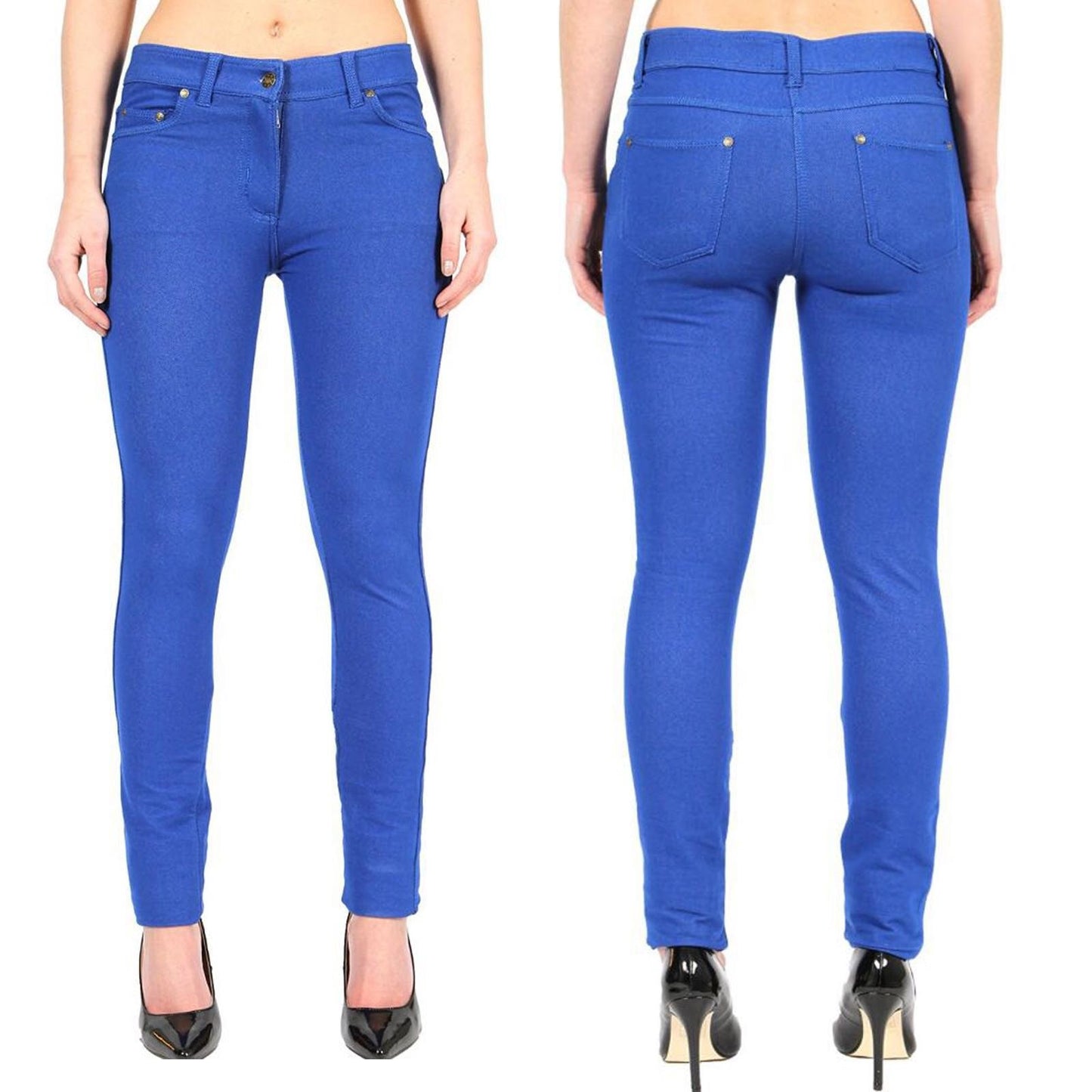 LUXE DIVA Ladies Women & Girls Stretch Denim Look Skinny Jeggings Leggings with Zip and Pockets UK Size 10-22