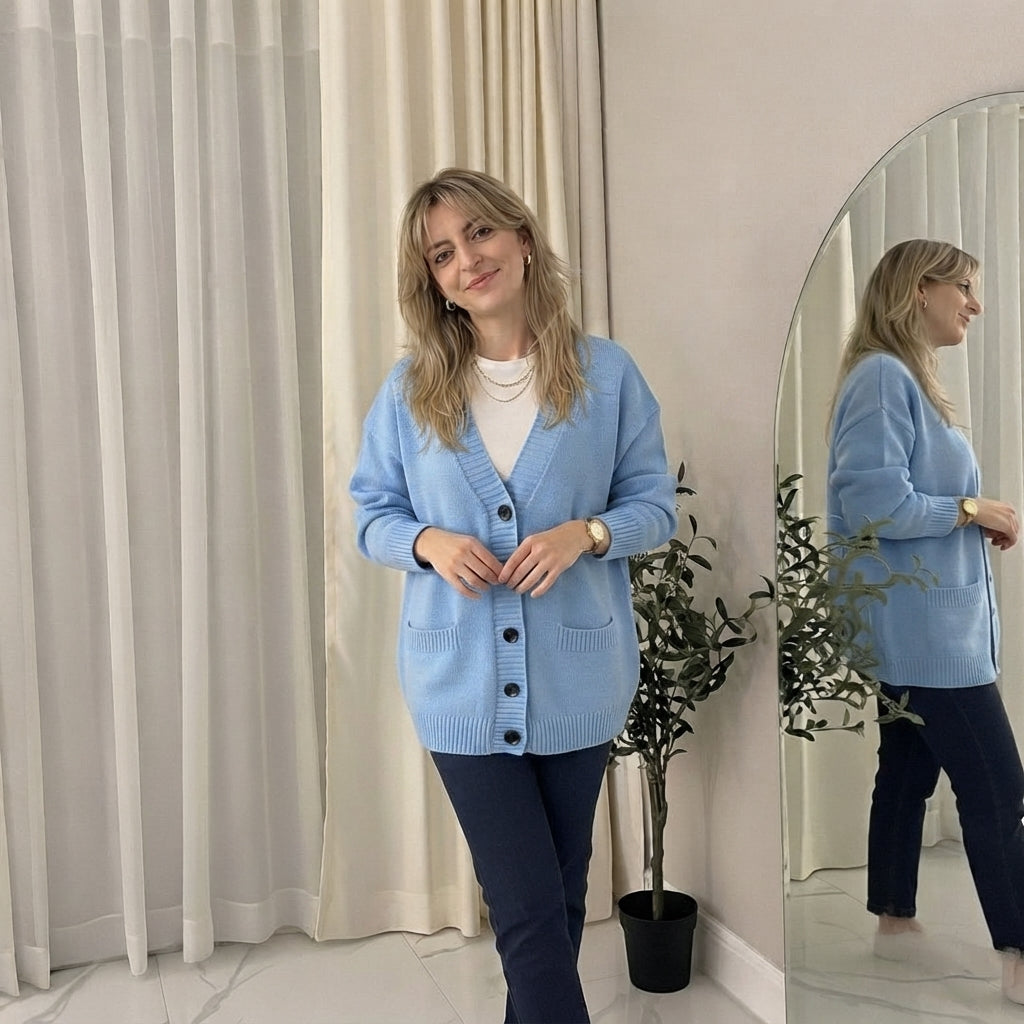LUXE DIVA Women’s Longline V Neck Cardigan 5 Button Oversized Knit