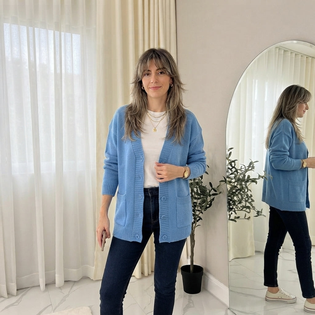 LUXE DIVA Women’s Longline V Neck Cardigan 5 Button Oversized Knit