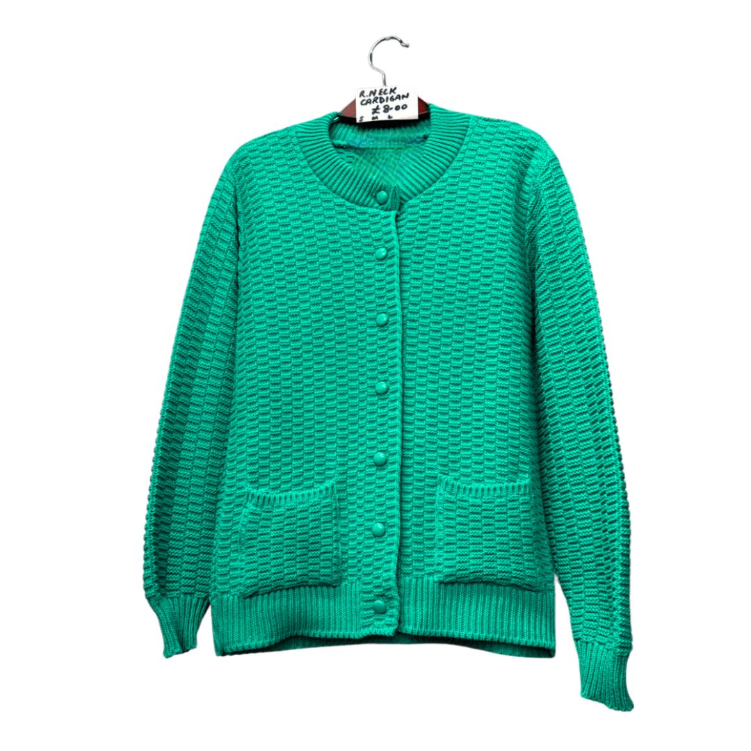 LUXE DIVA Womens Stitch Crew Neck Cardigan Ladies Knitted Pocket Front Button Up Long Sleeve Sweater UK 8-22