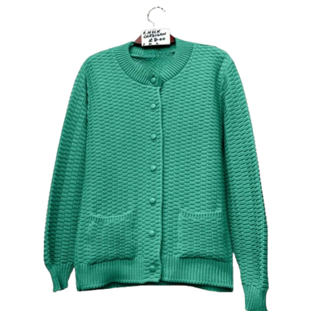 LUXE DIVA Womens Stitch Crew Neck Cardigan Ladies Knitted Pocket Front Button Up Long Sleeve Sweater UK 8-22