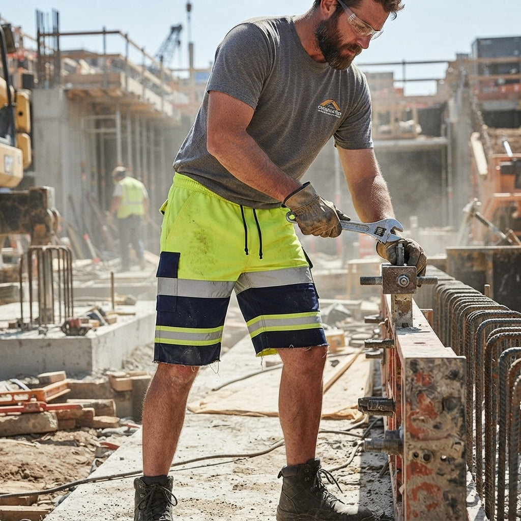 LUXE DIVA Men's Hi Vis Shorts High Visibility Reflective Combat Cargo Workwear Shorts