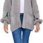LUXE DIVA Womens Knitted Cherry Print Balloon Sleeves Cardigan