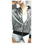 Load image into Gallery viewer, LUXE DIVA Ladies sequin glitter bomber club dance party festival costume biker jacket
