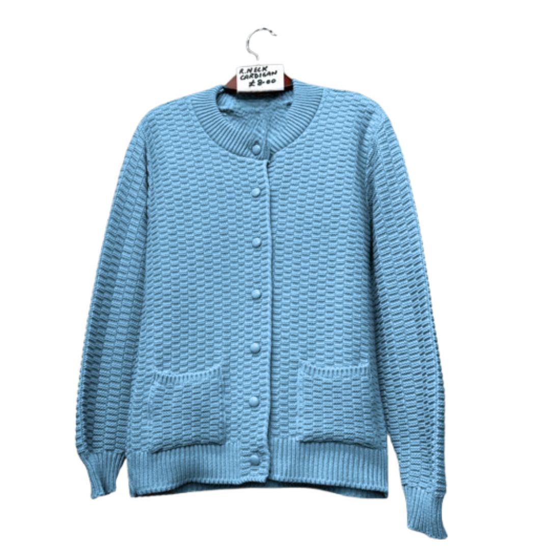 LUXE DIVA Womens Stitch Crew Neck Cardigan Ladies Knitted Pocket Front Button Up Long Sleeve Sweater UK 8-22