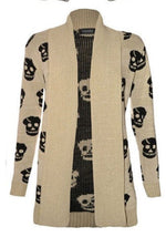 Load image into Gallery viewer, Women&#39;s Halloween Skull Drape Aztec Long Knitted Cardigan Ladies Owl Leopard Open Jumper Knitwear Top UK 8-22
