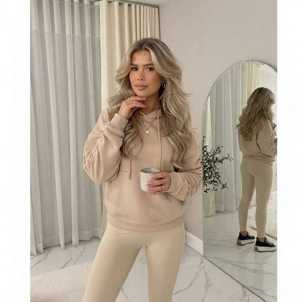 LUXE DIVA Women’s Oversized Ruched Sleeve Hoodie
