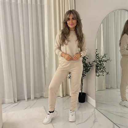 LUXE DIVA Women's Plain Tracksuit Set Crew Neck Sweatshirt Joggers Casual 2 Piece