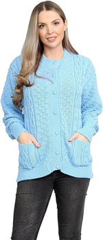 Load image into Gallery viewer, Womens Cable Knit Crew Neck Cardigan Ladies Knitted Pocket Front Button Up Aran Long Sleeve Sweater UK 8-22
