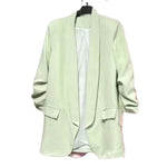 Load image into Gallery viewer, LUXEDIVA Womens Ruched Sleeve Fully Lined Blazer Collared Casual Ladies Formal Jacket Top
