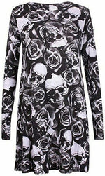 Load image into Gallery viewer, Womens Plain Long Sleeve Stretch A Line Skater Flared Swing Dress Top
