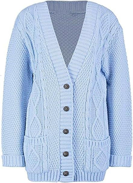 LUXE DIVA Women's Chunky Aran Grandad Cardigan Sizes 8–14