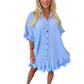 LUXE DIVA Women's Ladies Gold Button Pleated Frill Summer Shirt Swing Smock Mini Dress Top